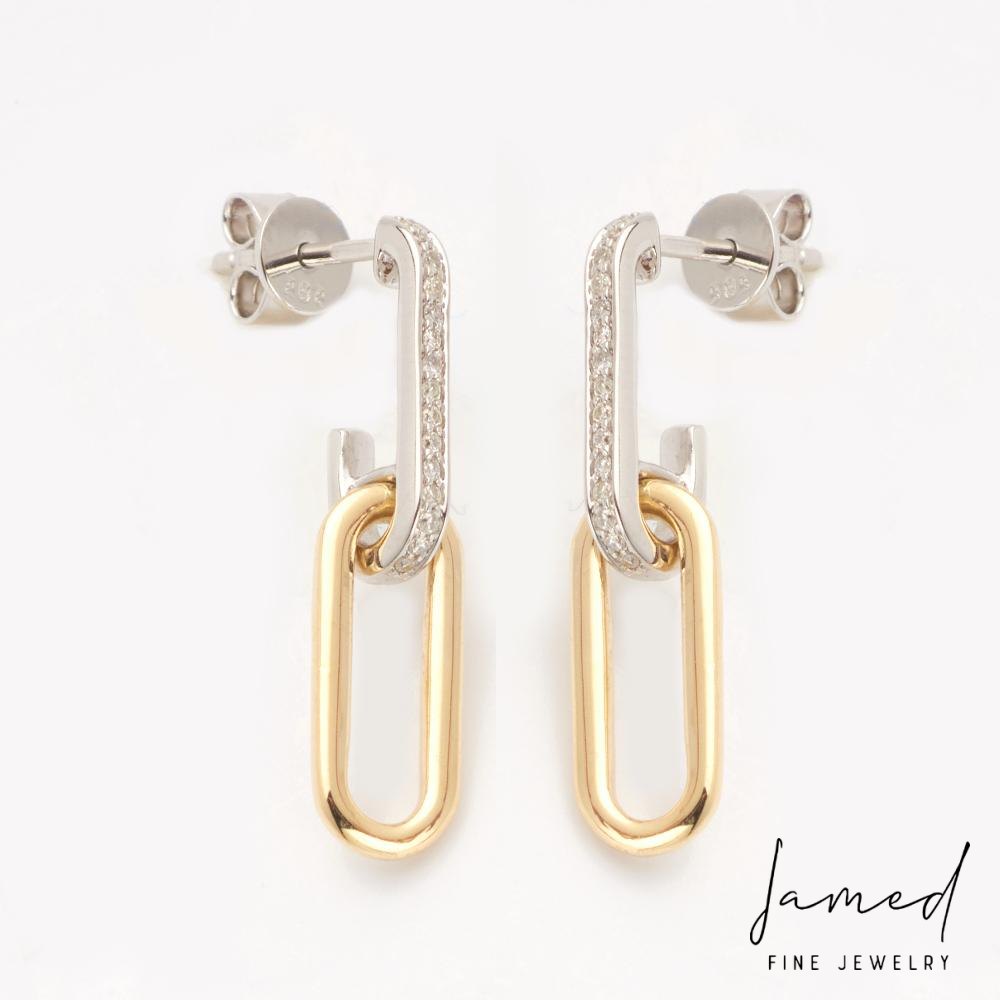 Diamond Paperclip Earrings in Two-Tone