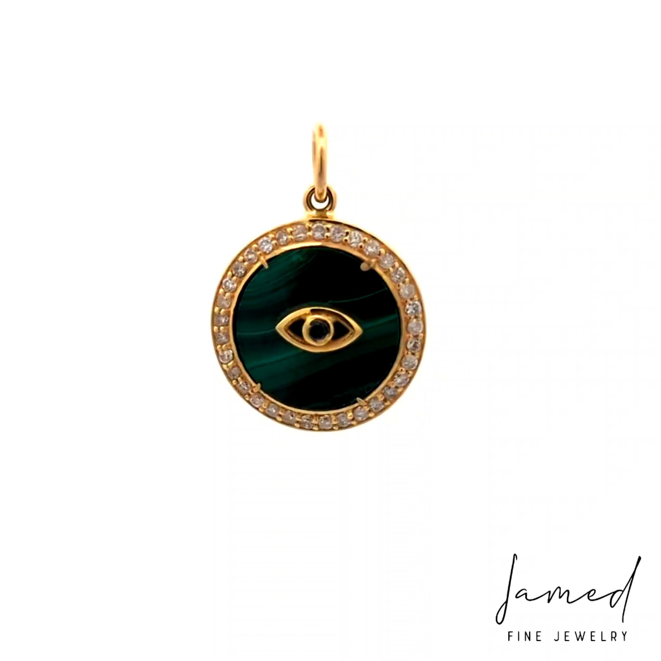 Lapis Round Evil Eye Diamond Pendant in Yellow Gold