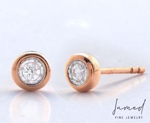 Single Stone Illusion Bezel Earrings in Rose Gold