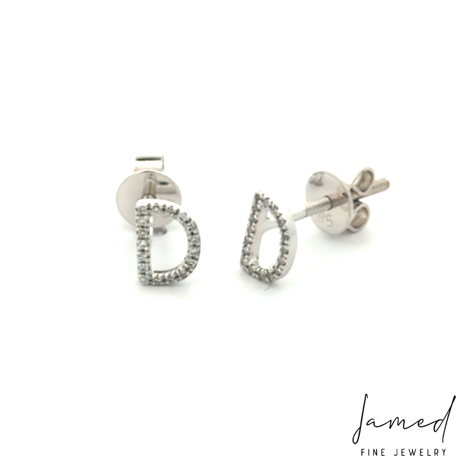 D Initial Diamond Earrings in White Gold