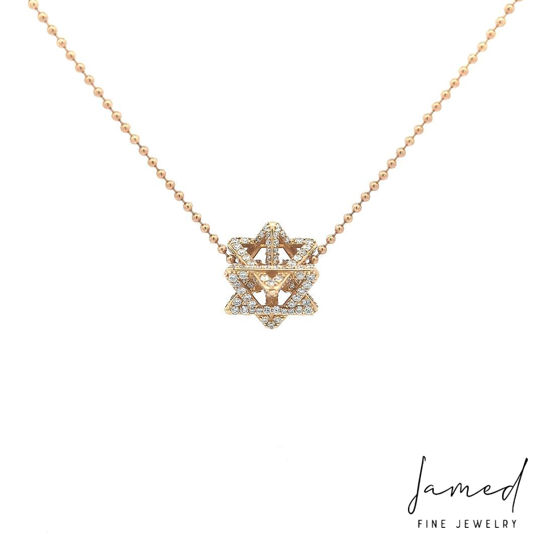 Large 3D Merkabah Star of David Pendant Necklace in 14K Yellow Gold