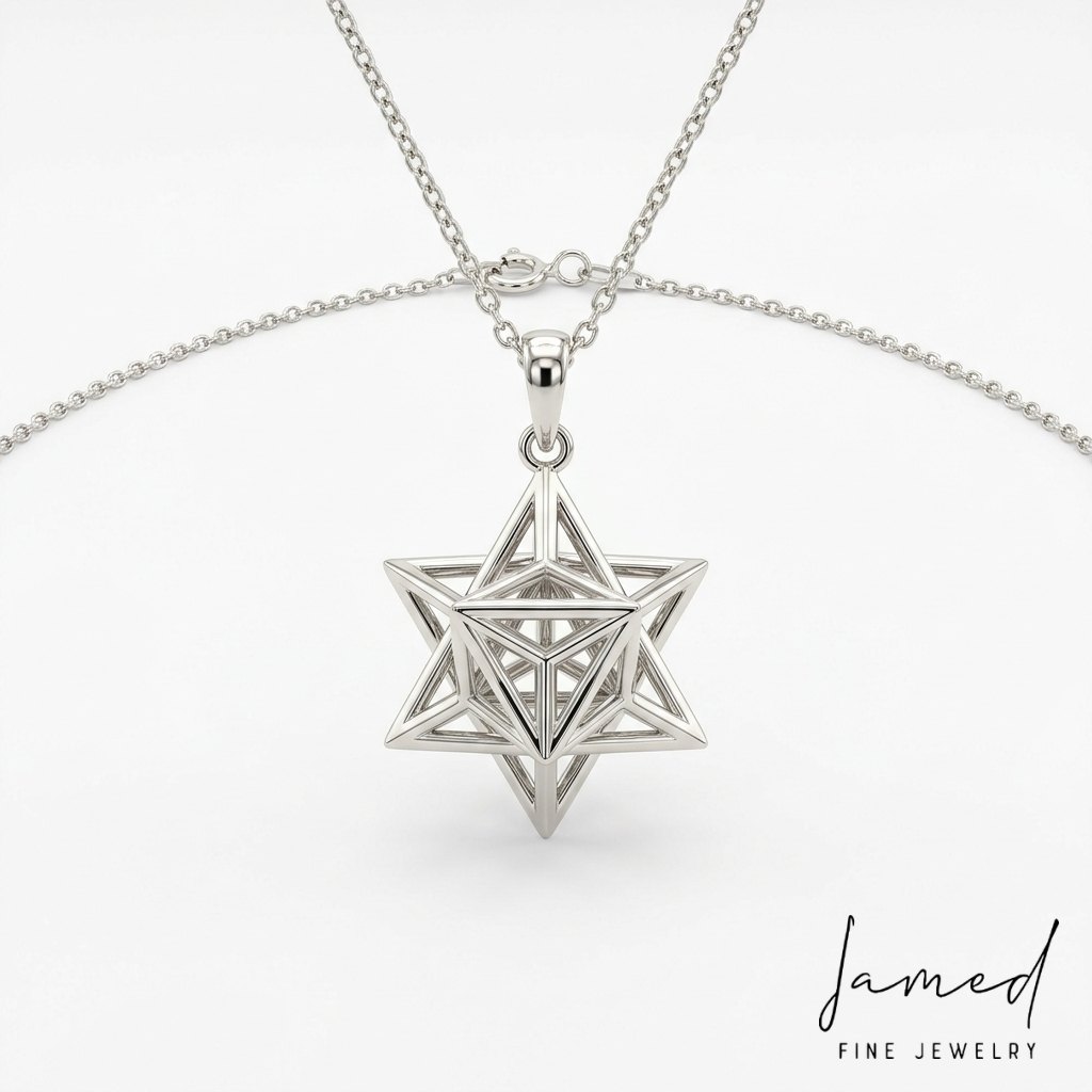 Small Merkabah Star of David in Solid 14K White Gold