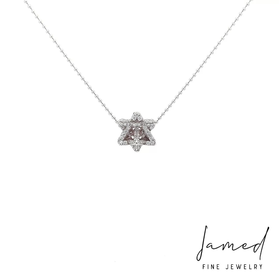 Small Merkabah Star of David with 1.6 ct Diamonds in 14K White Gold