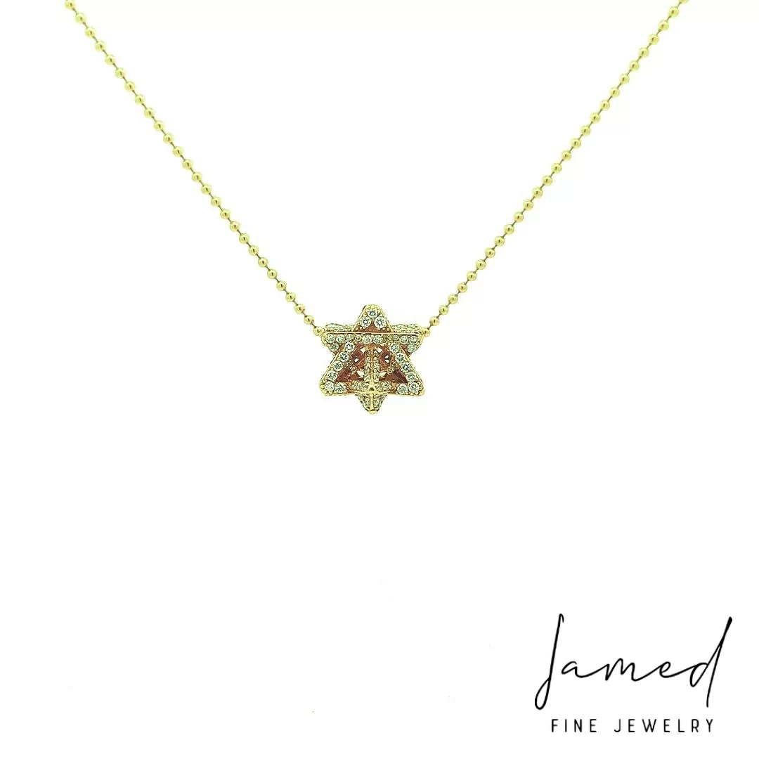 Small Merkabah Star of David with 1.6 ct Diamonds in 14K Yellow Gold